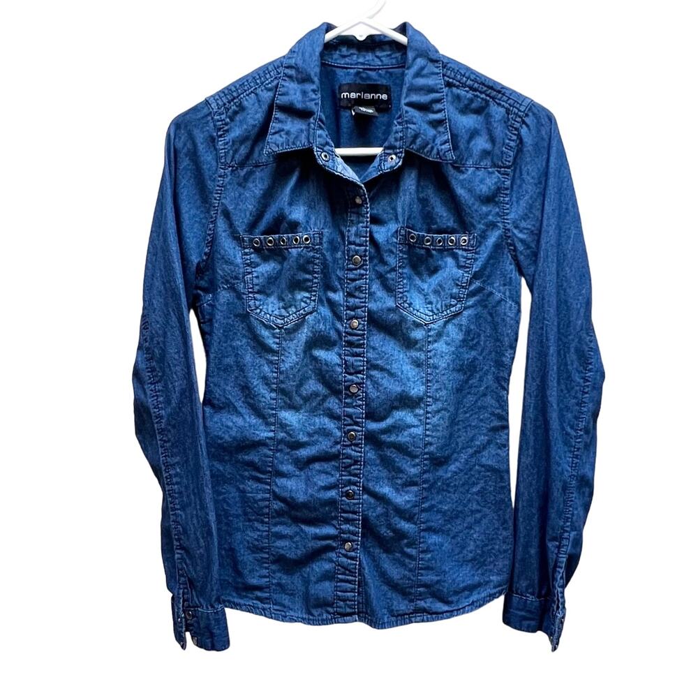 Marianne Womens Long Sleeve Blue Jean Shirt Size S
